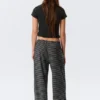 Mid Rise Loose Wide Leg Lyocell Trousers – Black & Grey Stripes