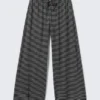 Mid Rise Loose Wide Leg Lyocell Trousers – Black & Grey Stripes