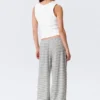 Mid Rise Loose Wide Leg Lyocell Trousers – White – Grey Stripes