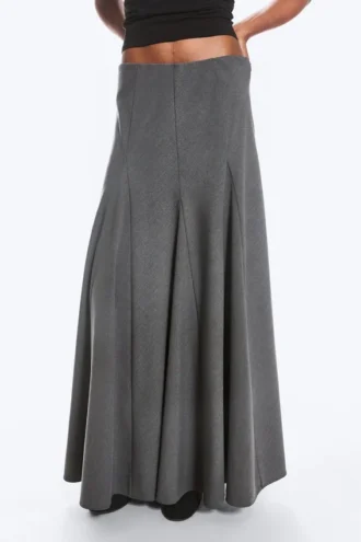 Mid Rise Panelled Maxi Skirt – Dark Grey Melange