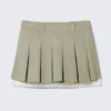 Mid-Rise Pleated Mini Twill Skirt – Khaki Green
