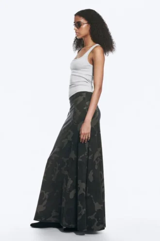 Mid Rise Printed Maxi Skirt – Khaki Green – Camouflage