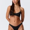Mid-Rise Ruched Brazilian Bikini Bottoms – Black