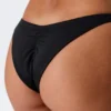 Mid-Rise Ruched Brazilian Bikini Bottoms – Black