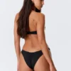 Mid-Rise Ruched Brazilian Bikini Bottoms – Black