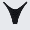 Mid-Rise Ruched Brazilian Bikini Bottoms – Black