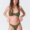 Mid-Rise Ruched Brazilian Bikini Bottoms – Dark Green