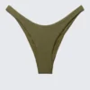 Mid-Rise Ruched Brazilian Bikini Bottoms – Dark Green