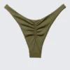 Mid-Rise Ruched Brazilian Bikini Bottoms – Dark Green