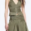 Mid Rise Tie Waist Midi Skirt – Khaki Green