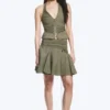 Mid Rise Tie Waist Midi Skirt – Khaki Green