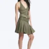 Mid Rise Tie Waist Midi Skirt – Khaki Green