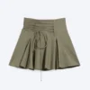 Mid Rise Tie Waist Midi Skirt – Khaki Green