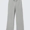 Mid Rise Wide Leg Terry Pyjama Trousers – Grey Melange