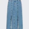 Mid-Waist Split Denim Skirt – Fresh Blue – Medium Blue