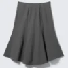 Midi Slim Volume Skirt – Dusty Grey Pinstripes
