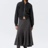 Midi Slim Volume Skirt – Striped Dark Grey