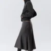 Midi Slim Volume Skirt – Striped Dark Grey