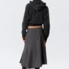 Midi Slim Volume Skirt – Striped Dark Grey