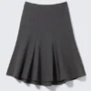 Midi Slim Volume Skirt – Striped Dark Grey