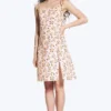 Midi Square Neck Slit Dress – White – Pink Floral
