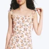 Midi Square Neck Slit Dress – White – Pink Floral