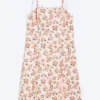 Midi Square Neck Slit Dress – White – Pink Floral