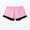 Mini Lace Satin Shorts – Pink – Black Lace