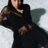 Mini Lace Shirt Dress – Black