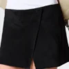 Mini Suede Wrap Skirt – Black