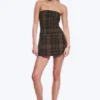 Mini Tube Suiting Dress – Checked Dark Brown