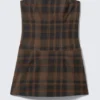 Mini Tube Suiting Dress – Checked Dark Brown