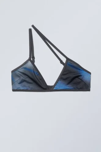 Minimal Asymmetric Printed Bikini Top – Speed Blue