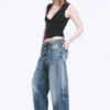Missy Low Rise Loose Straight Jeans – Blue Horses – Medium Blue
