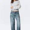 Missy Low Rise Loose Straight Jeans – Mountain Blue – Medium Blue