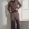 Moe Trousers Relaxed Fit Low Waist – Grey Melange