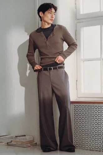 Moe Trousers Relaxed Fit Low Waist – Grey Melange