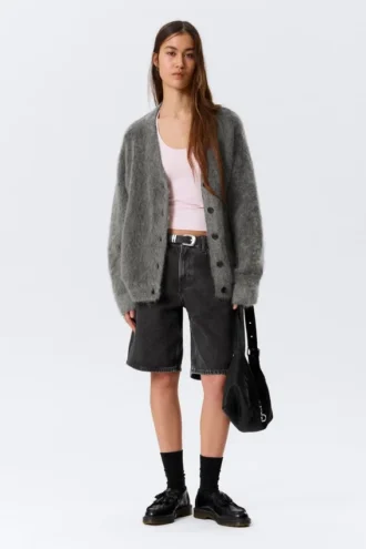 Mohair Blend Cardigan – Dark Grey