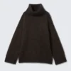Mohair-Blend Funnel Neck Sweater – Dark Brown Melange