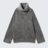 Mohair-Blend Funnel Neck Sweater – Dark Grey Melange
