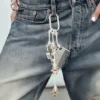Multi Charm Keyring – Beige/Silver
