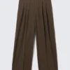 Nate Baggy Fit Pleated Suit Trousers – Brown Pinstripe