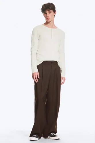 Nate Baggy Fit Pleated Suit Trousers – Dark Brown