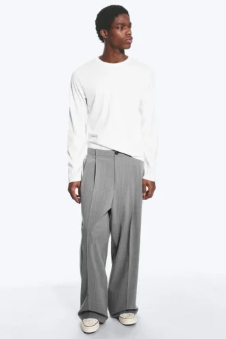 Nate Baggy Fit Pleated Suit Trousers – Light Dusty Grey