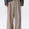 Nate Baggy Fit Pleated Suit Trousers – Pinstriped Beige Melange
