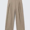 Nate Baggy Fit Pleated Suit Trousers – Pinstriped Beige Melange