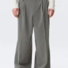 Nate Baggy Fit Pleated Suit Trousers – Pinstriped Light Grey