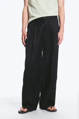 Nate Baggy Linen Blend Suit Trousers – Black