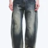 Nebula Mid Rise Loose Barrel Leg Unisex Jeans – Laser Blue – Medium Blue
