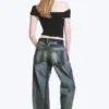 Nebula Mid Rise Loose Barrel Leg Unisex Jeans – Laser Blue – Medium Blue
